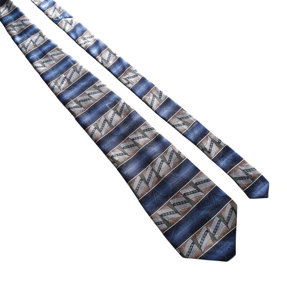 David Taylor Mens Geometric Patterned Tie In Blue & Brown